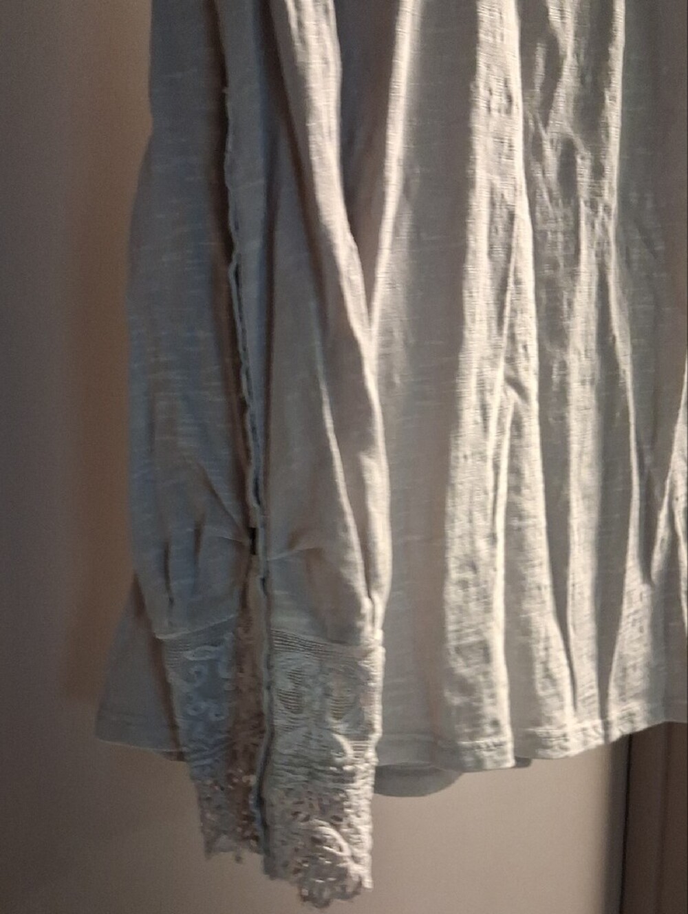 Soft Surroundings Light Gray Lace-Trim V-Neck Long Sleeve Blouse - Picture 4 of 4
